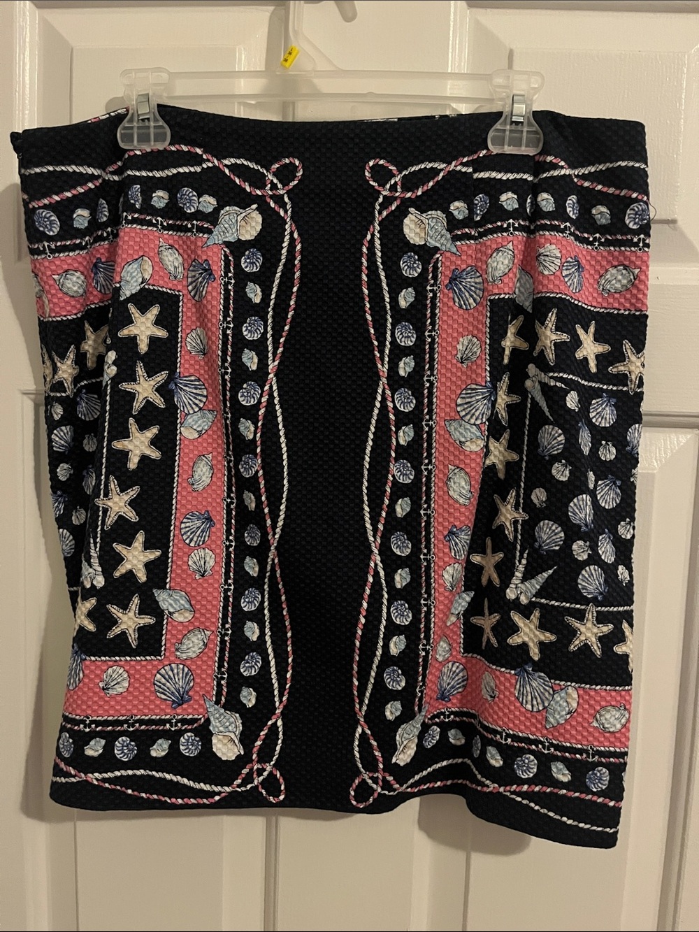 Navy Seashell & Starfish Skirt with Pink Panels